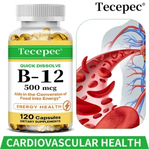 Vitamin B-12 Supplement, Supports Nervous System, Cellular, Metabolic Health, Memory, Concentration, 120 Capsules
